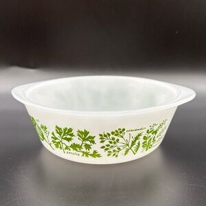 Vintage Glasbake‎ Casserole Dish Rare Herb Garden Pattern Milk Glass 1 QT J510